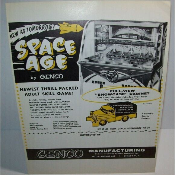 Space Age Arcade Game FLYER Genco 1958 Original NOS Vintage Ephemera Art Sheet - Picture 2 of 7